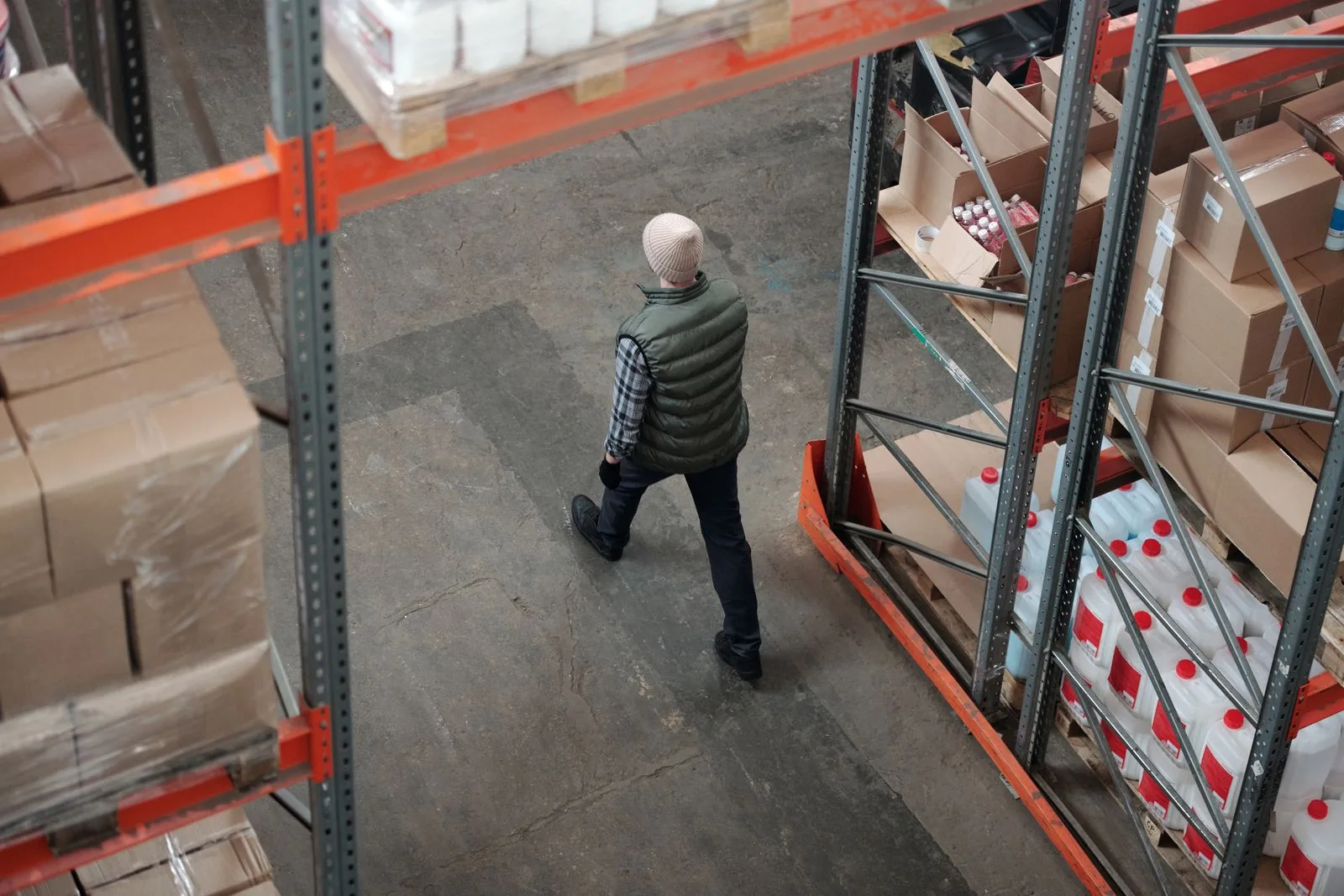 Packed parcels lined up waiting for courier pickup