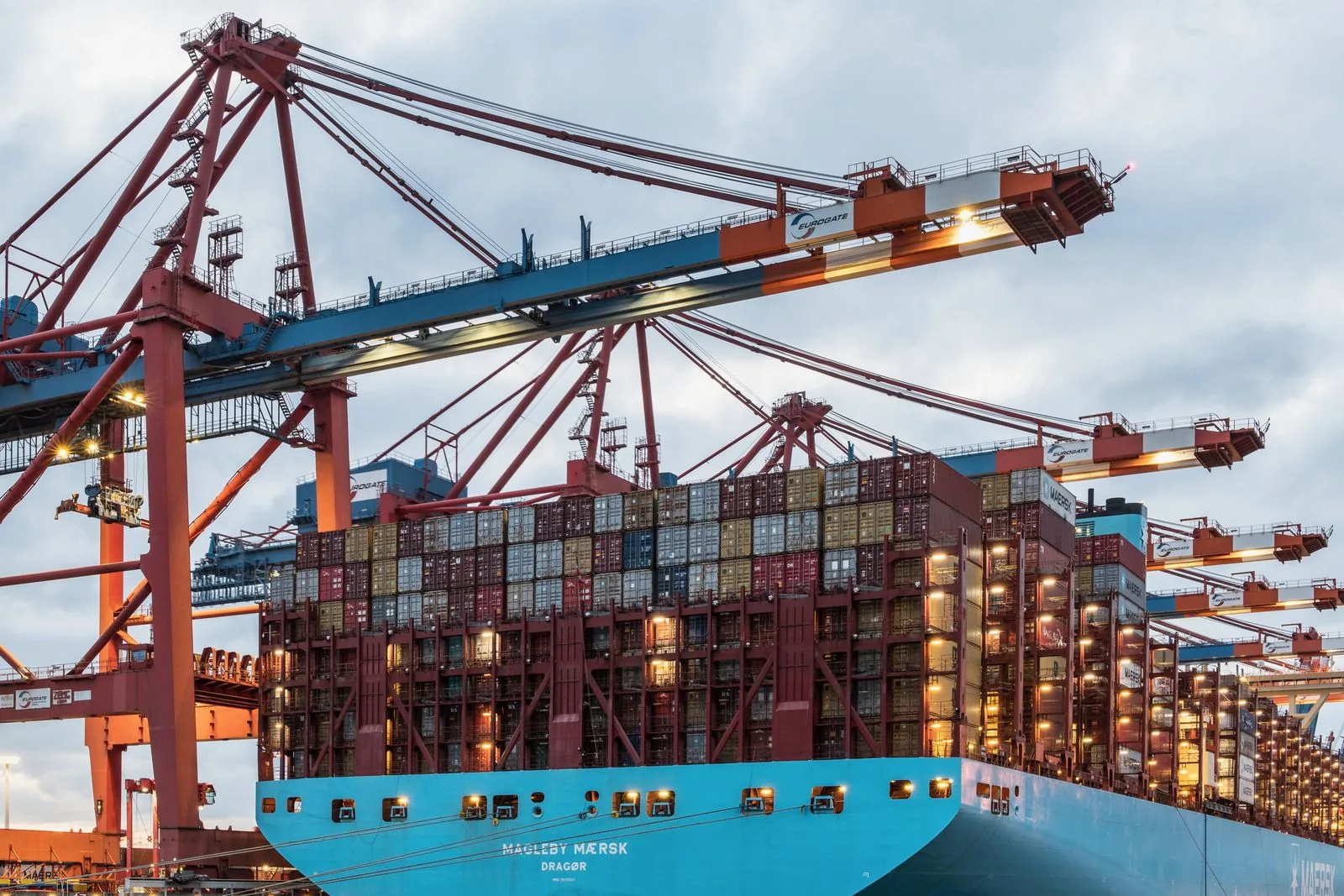 Container ship docked at a port terminal