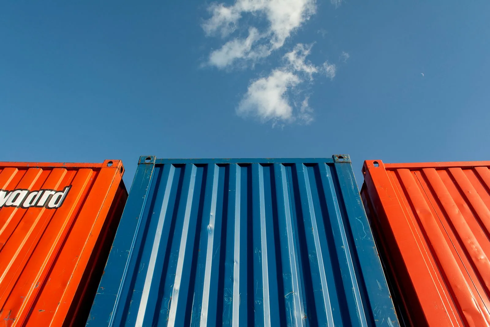 Stacked shipping containers ready for sea freight