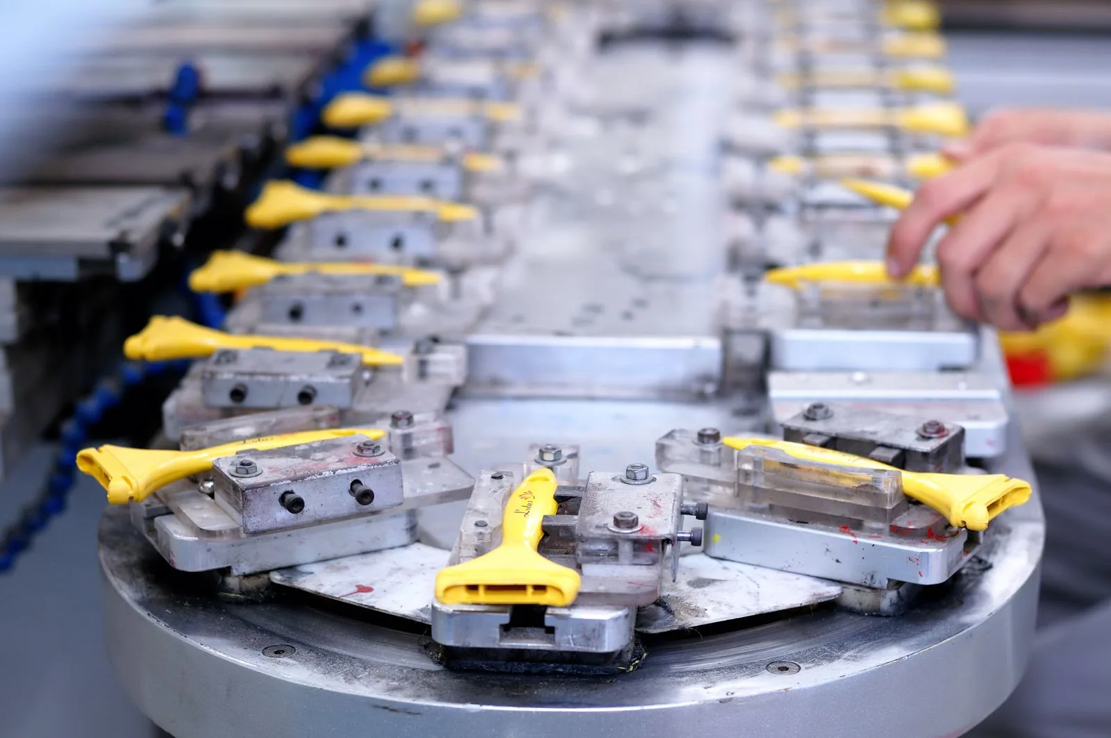 Assembly line inside a manufacturing workshop